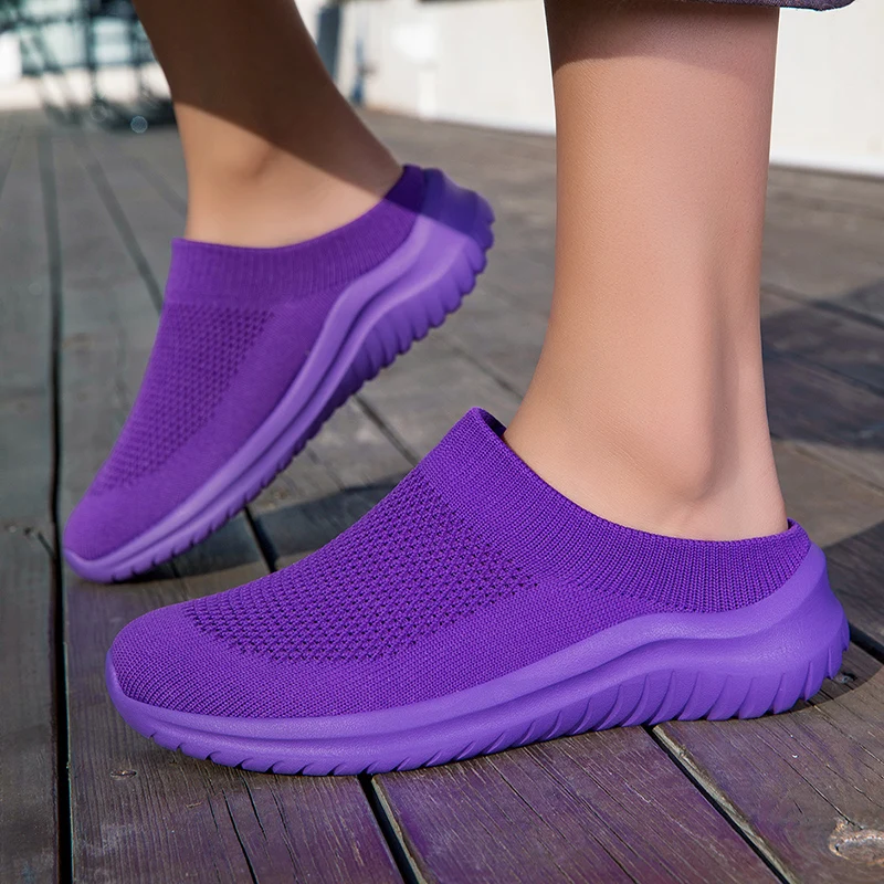 

Women Half Slippers Anti-slip Casual Shoes Lightweight Mesh Slippers Breathable Fashion Slip on Flats Outdoor Sandals for Woman