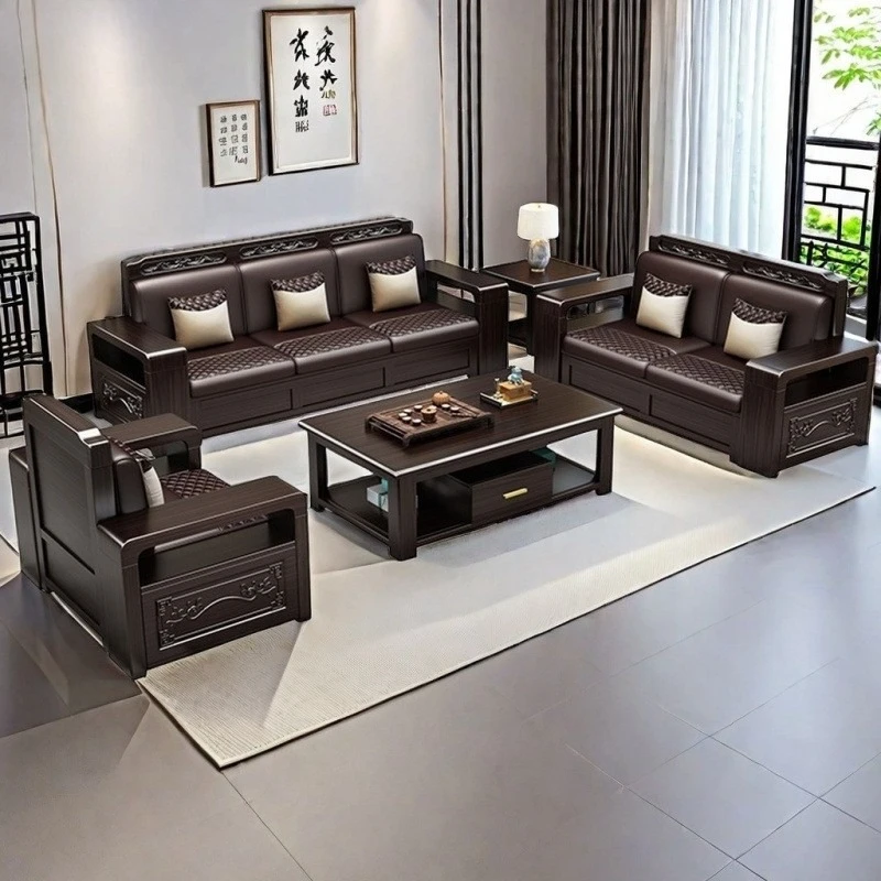 Chinese-style Golden Sandalwood Pure Solid Wood Sofa Household Living Room Storage Winter And Summer Dual-purpose New Chinese-st