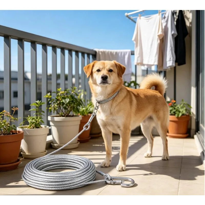Double-Headed Dog Tie out Cable Leash Anti-Rust Steel Wire with Metal Buckle Durable Outdoor Training Collar Traction Rope Strap