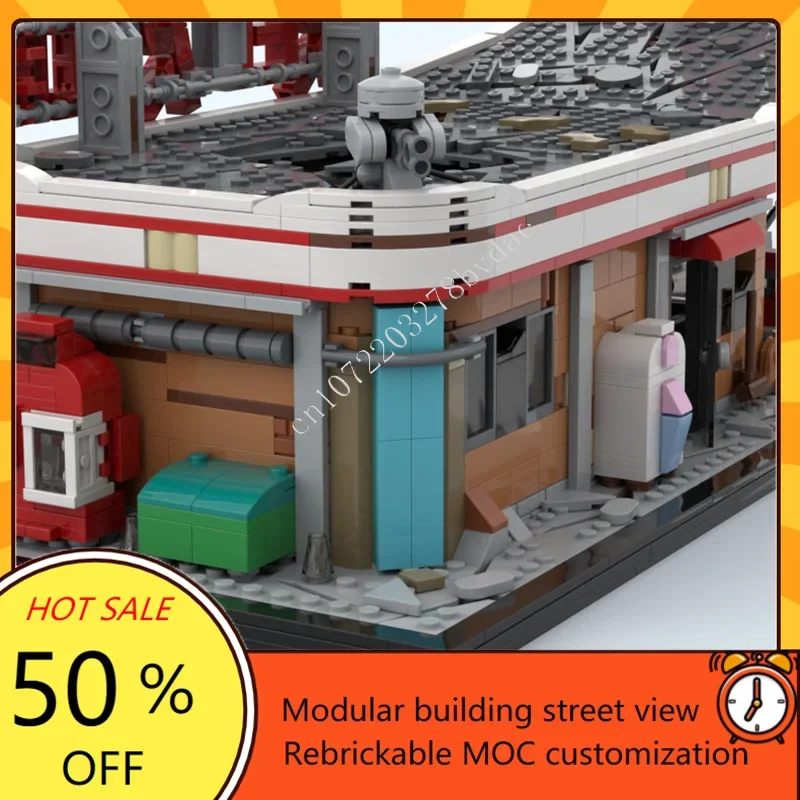 2020PCS 레드 로켓 주유소 모듈 형 MOC 크리 에이 티브 스트리트 뷰 모델 사용자 정의 퍼즐 DIY 교육 조립 모델 선물