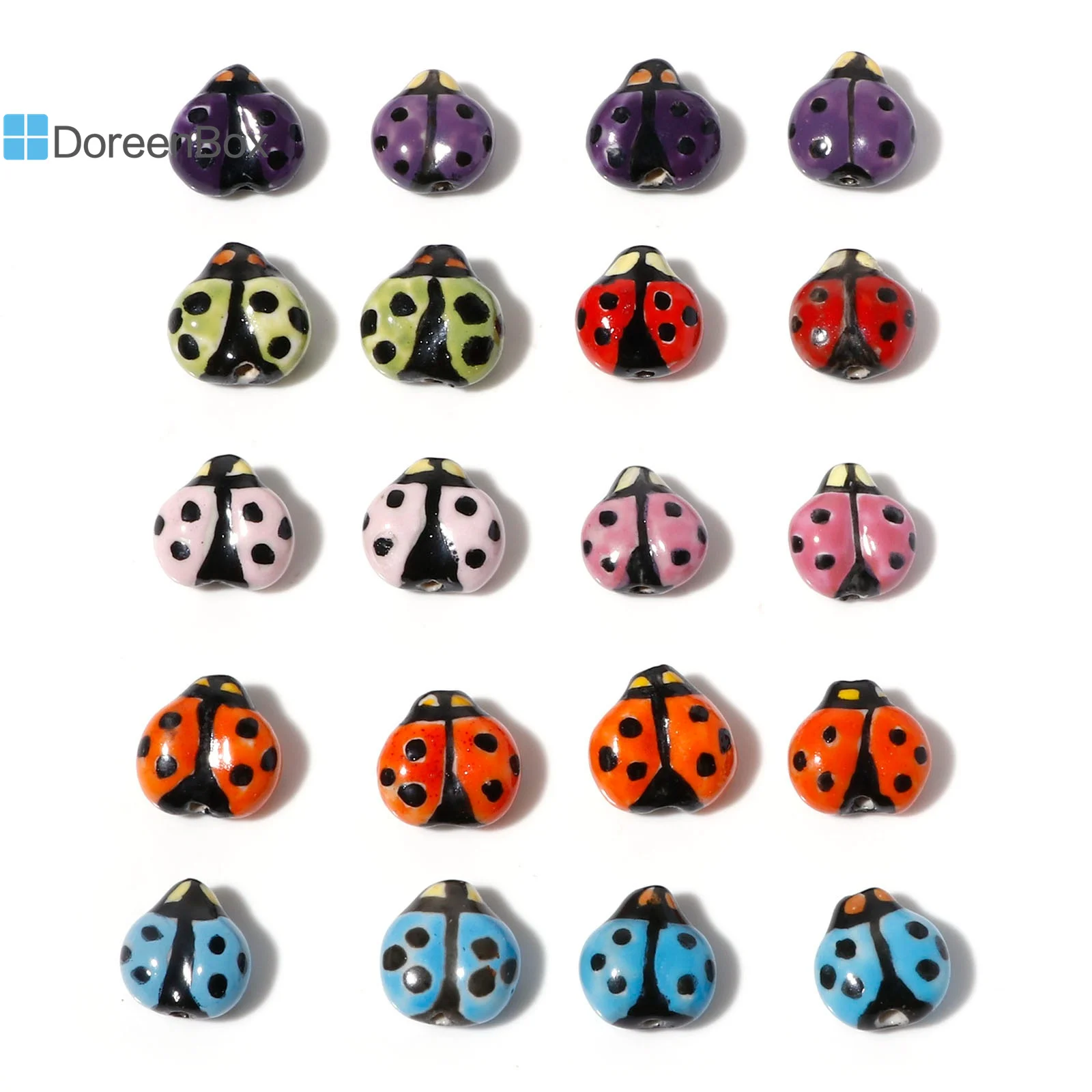 2Piece Cartoon Ladybird Shaped Ceramic Beads Hand Painted Animals Ceramic Pendant Porcelain Beads For Jewelry Making  16x16mm image 2