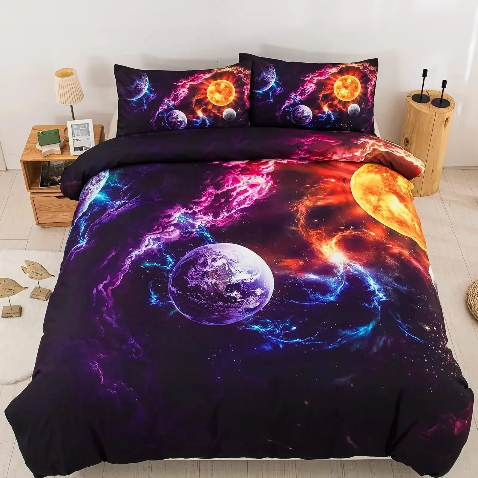 

Galaxy Space Bedding Duvet Cover Set Queen Galaxy Planet Printed Comforter Cover Universe Bedding Set Solar System Decor Teens