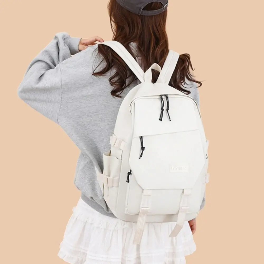 حقيبة مدرسية بسيطة من النايلون بلون سادة لتخفيف العبء على الظهر بسعة كبيرة وحقائب كتب مقاومة للماء للمكتب المدرسي #4