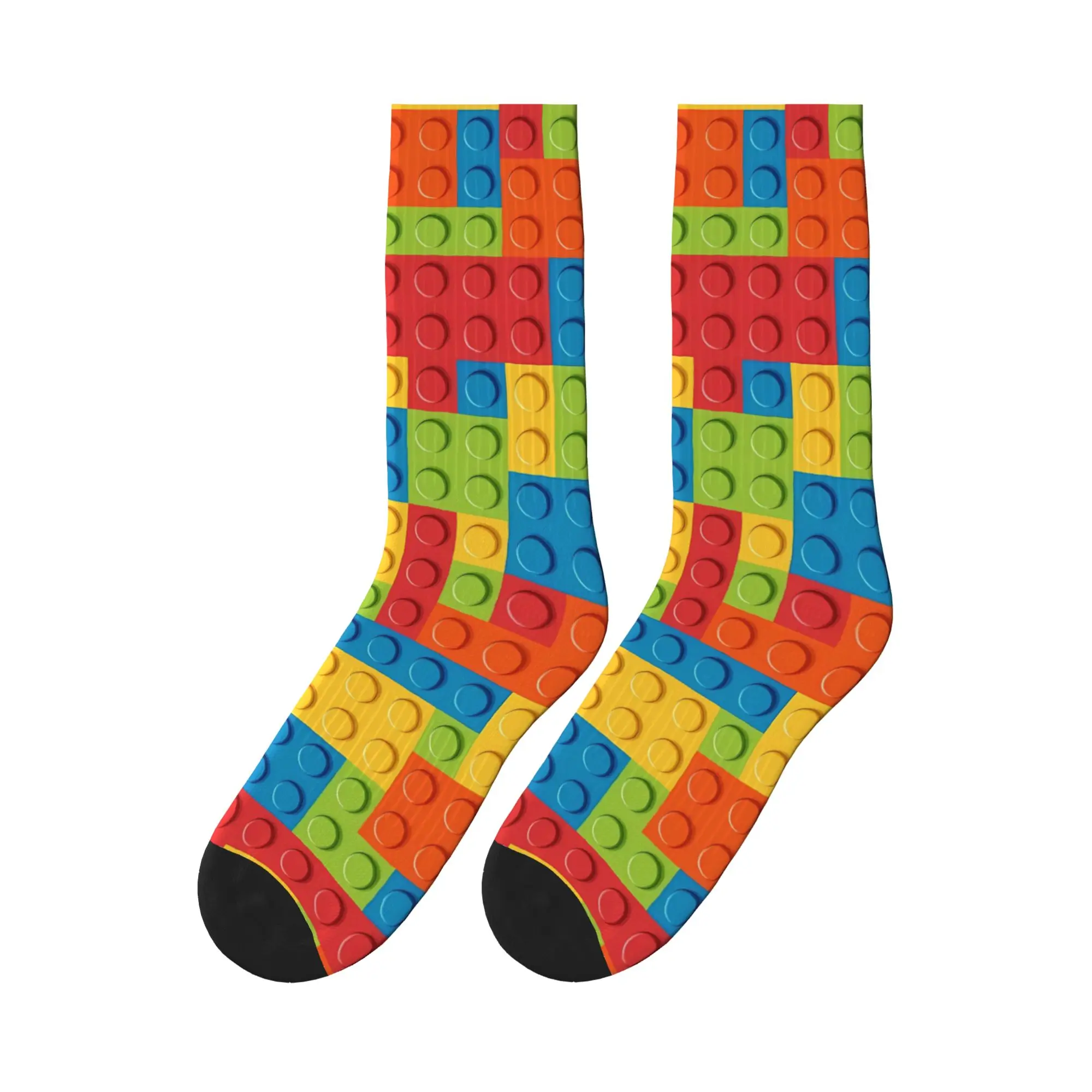 Men Socks Vertical Colorful Building Blocks Pattern  Stockings Non Slip Soft Socks Winter Elegant Printed Climbing Socks
