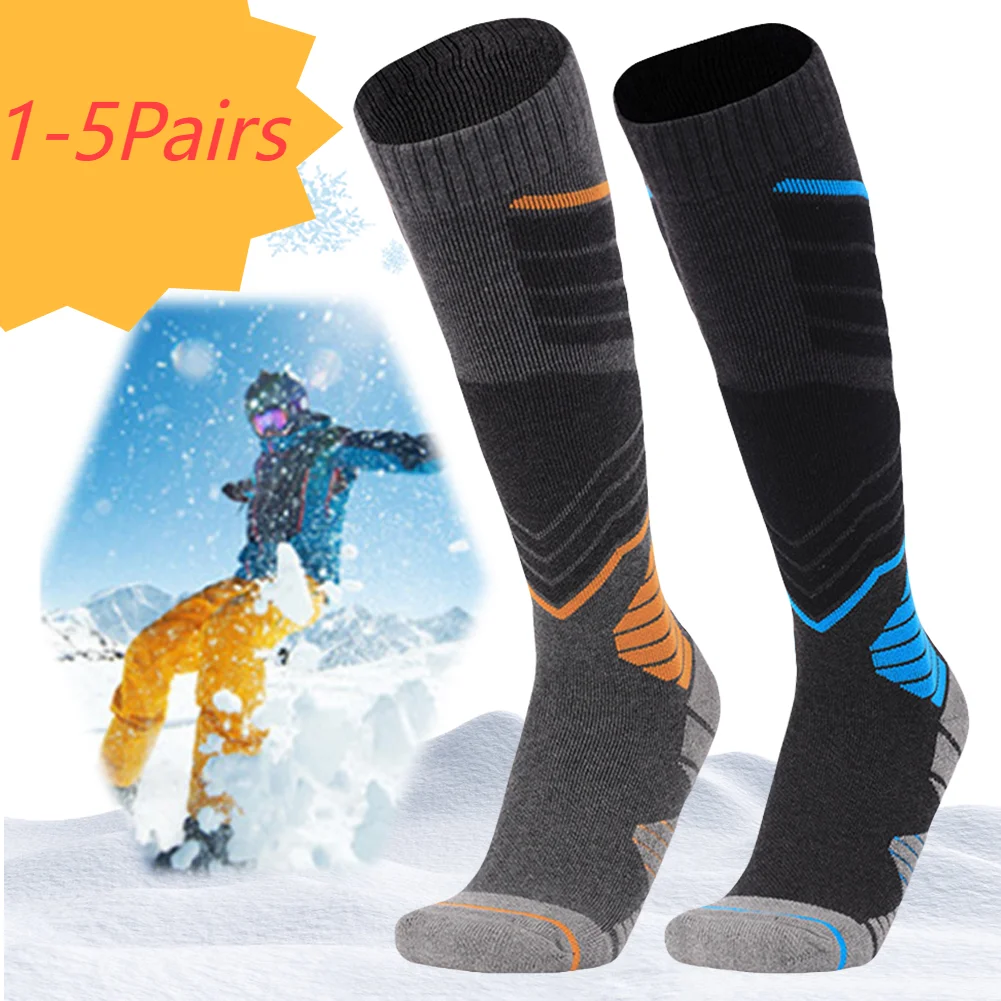 1-5Pair Hiking Socks Cycling Soccer Snowboard Socks Winter Warm Thickening Ski Stockings for Outdoor Skiing Cycling Running Hik