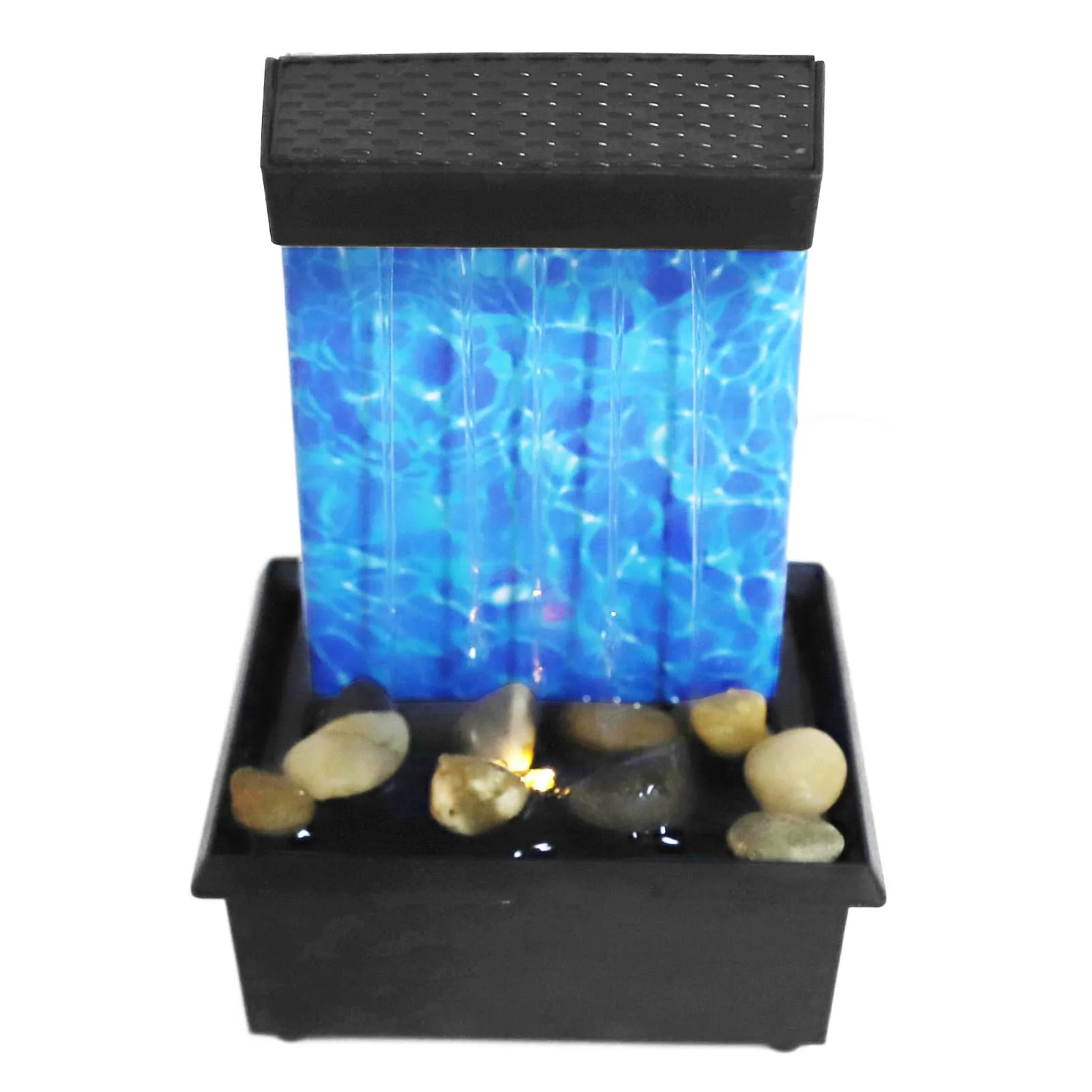 Waterfall Light Show Tabletop Water Fountain Indoor Water Fountain Relaxing Battery Powered with Natural River Rocks for Office