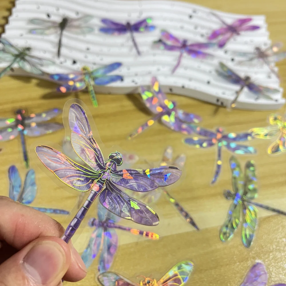 30PCS Transparent Laser Shining Dragonfly Stickers Waterproof Decals for Phone Laptop Water Bottle Room Decoration Sticker