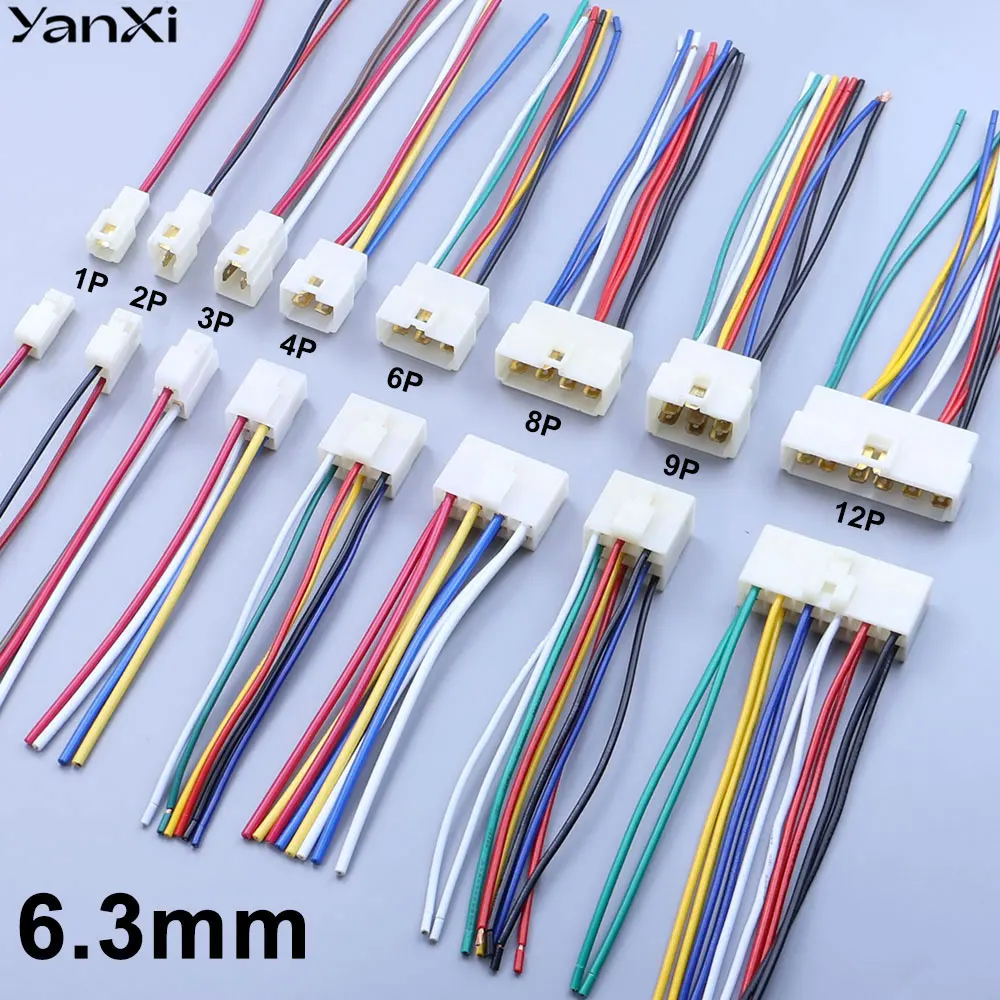 1Set 6.3mm 1/2/3/4/6/8/9/12Pin Automotive Car Butt Joint Wire Male Female Plug High Current Electric Vehicle Connector Cable