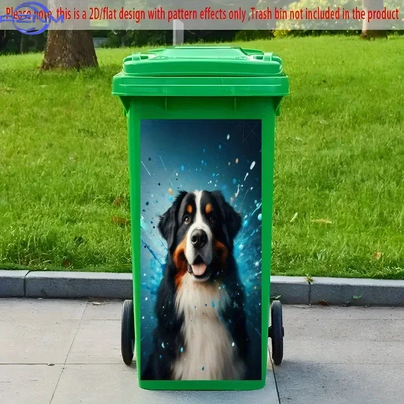2D 1PC1pc of Trash Can Sticker, × Cm, Featuring a Splatter Design of a Bernese Mountain Dog, Self-Adhesive Wall Decoration for
