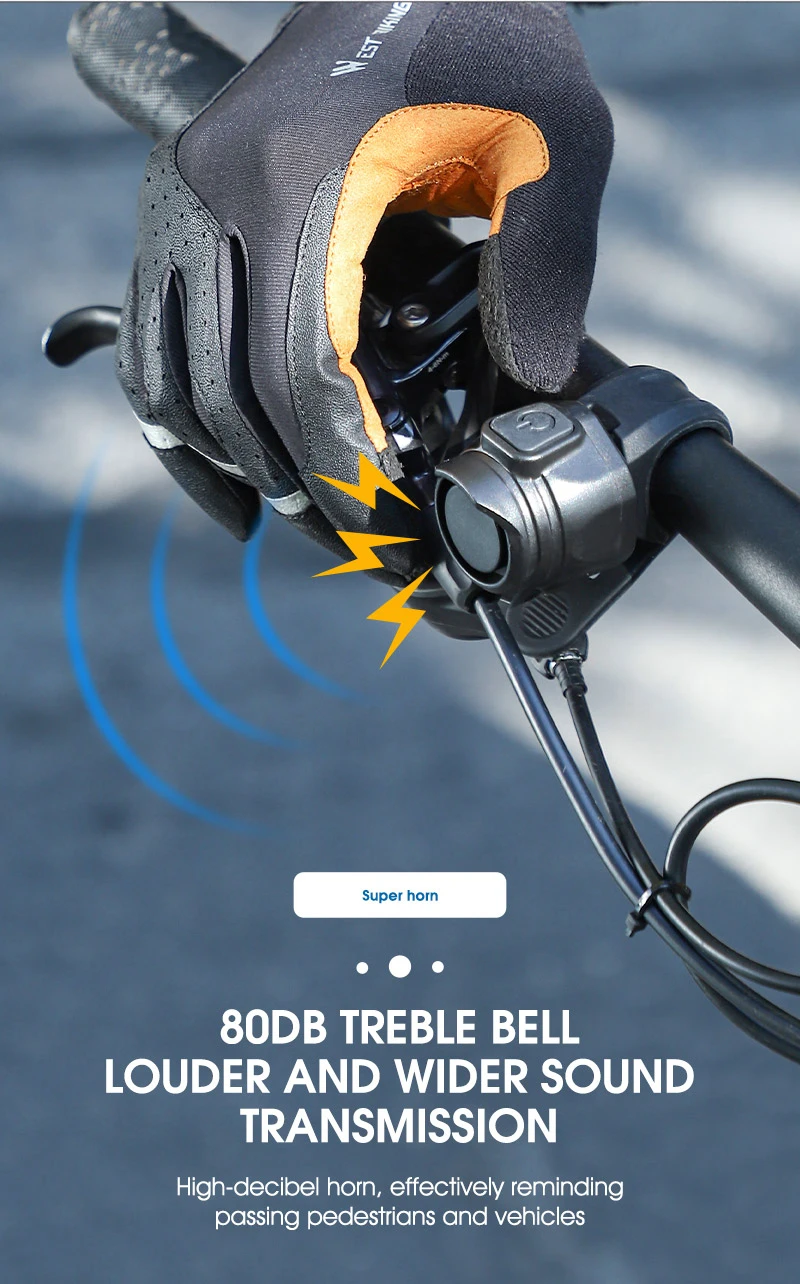 WEST BIKING Fahrrad-Elektroklingel USB-Lade-Lautsprecher Sicherheitswarnalarmhorn MTB Rennrad Lenkerhorn Fahrradzubehör – Detail 6