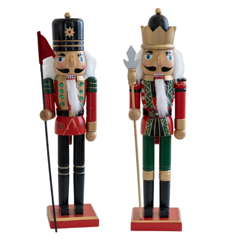 Handcrafts Wood Nutcrackers King Soldier 38cm Collectible Figure Toy Christmas Ornament Puppet for Seasonal Display