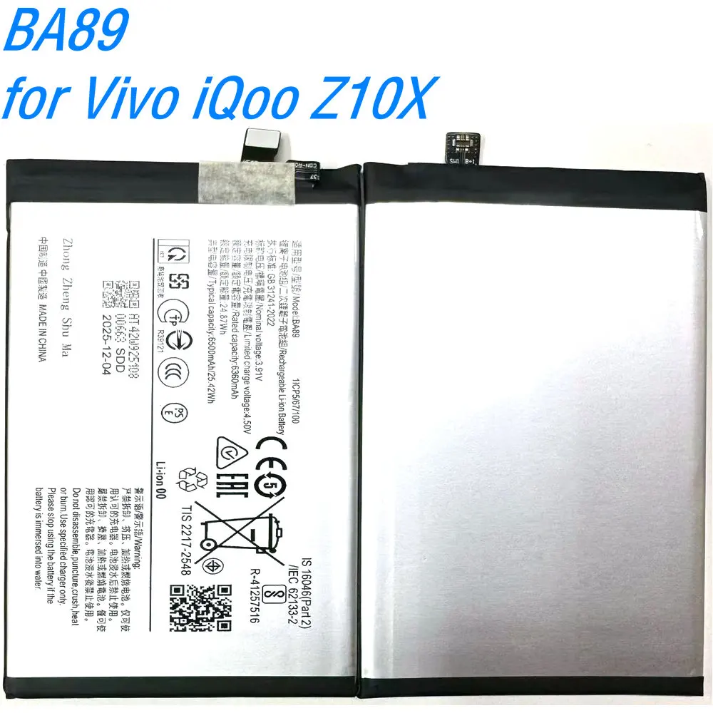 

New 3.91V 24.87Wh BA89 High Quality Battery for Vivo iQoo Z10X Mobile Phone 1ICP5/67/100