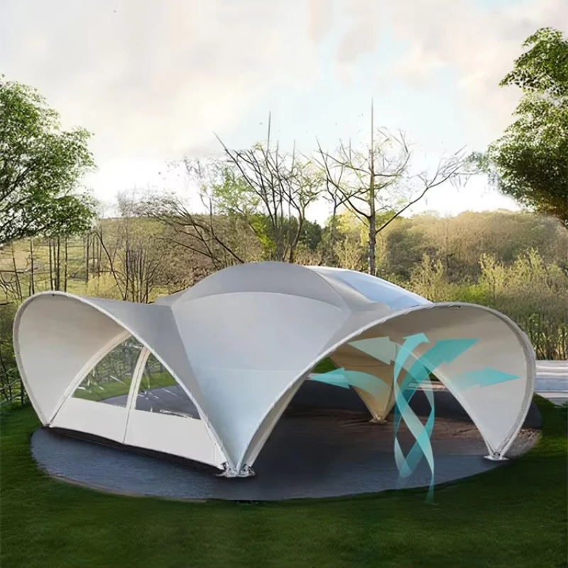 Luxury hotel tent with Oxford fabric petal canopy and fiberglass pole base, newly designed restaurant or room steel frame