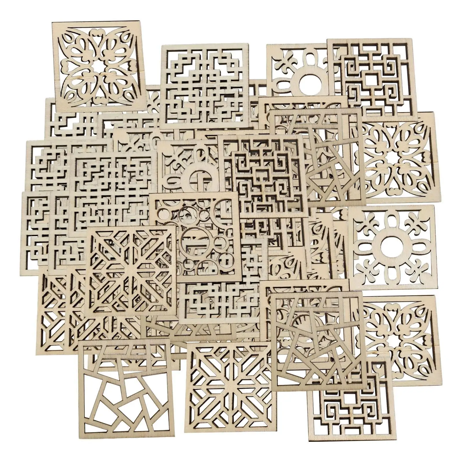 100x enfeites de madeira 4x4 cm pequeno quadrado oco fatia floral para artesanato decoração cartão fazendo diy artesanato pintura
