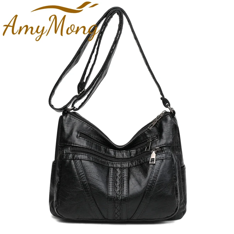 High Quality Soft PU Leather Shoulder Bag for Women 2024 Casual Multi-Layer Crossbody Bag Luxury Designer Washable Messenger Sac