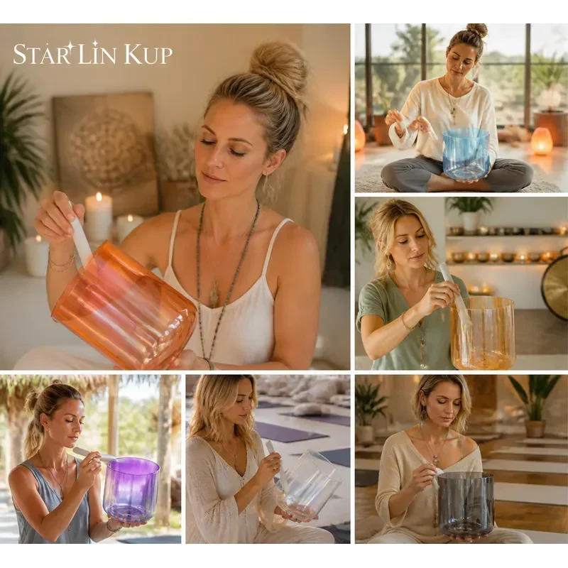 STAR LINKUP Large 7-8.5 Inch Red Alchemy Crystal Singing Bowl Five Element Design Pearl Finish Healing Meditation Sound