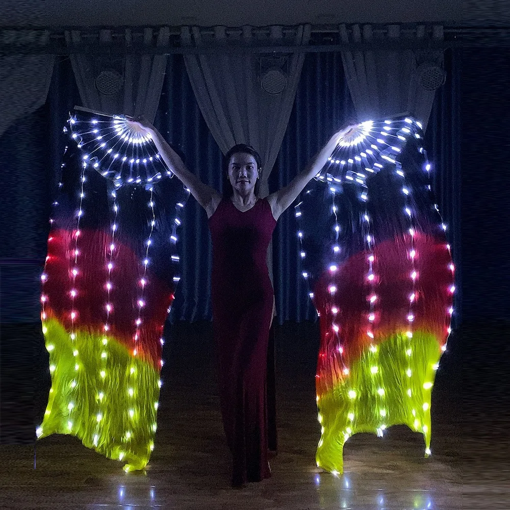 Adult LED Light up Fan Black Red Gradient Color Fan Women Party Stage Performance Props Belly Dance Accessories Right  Left Hand