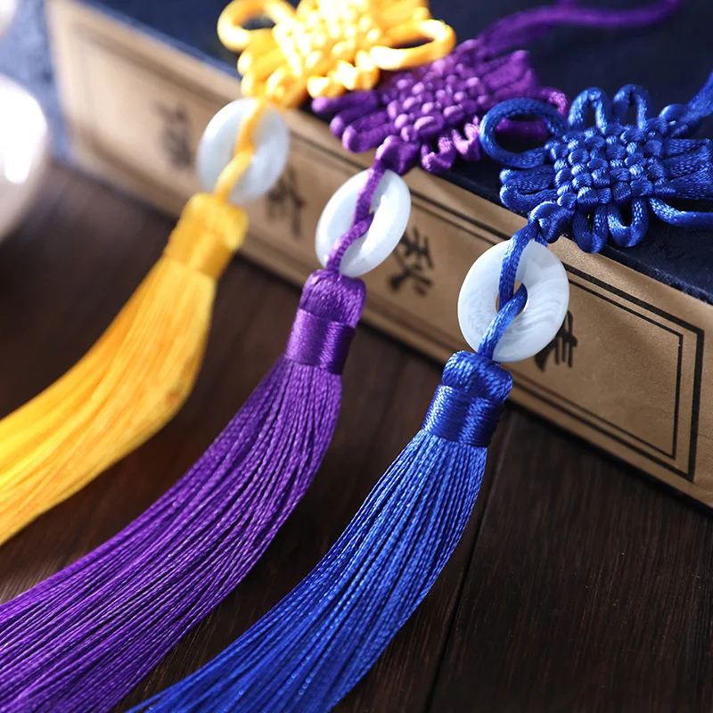 5pcs/Lot Jade Piece Chinese Knot Tassel High-end Polyester Small Safety Buckle Bag Bookmark Pendant Ancient Clothing Accessories