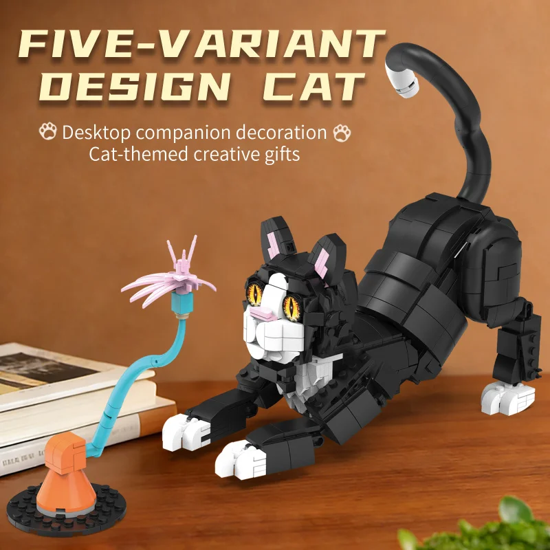 Creative Tuxedo Changeable Kitten Building Blocks Model with Five Different Forms Cat Model Ornament Toy Birthday Gifts for Kids
