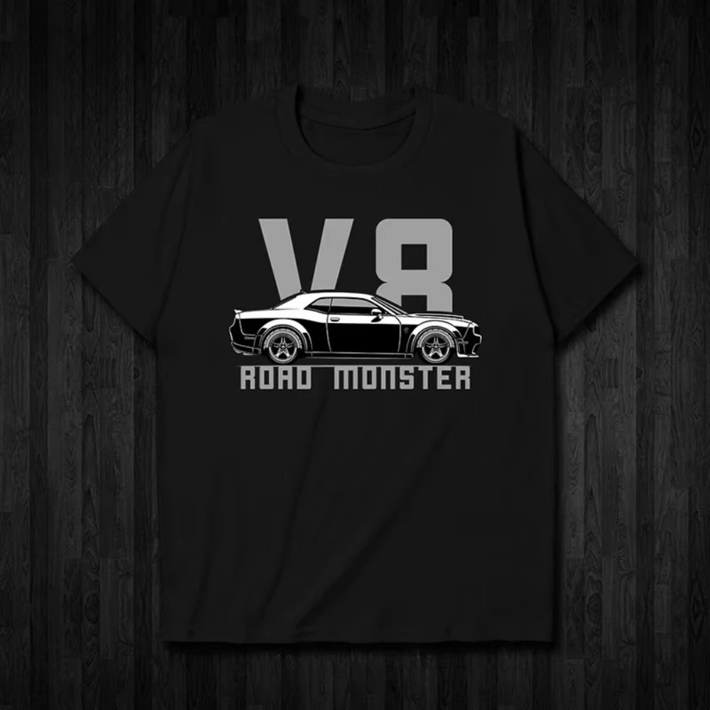 

Новинка 2025 года Dodge Challenger SRT Demon, 8-цилиндровая футболка с графическим принтом для мужчин и женщин, дышащая мотоциклетная футболка с короткими рукавами