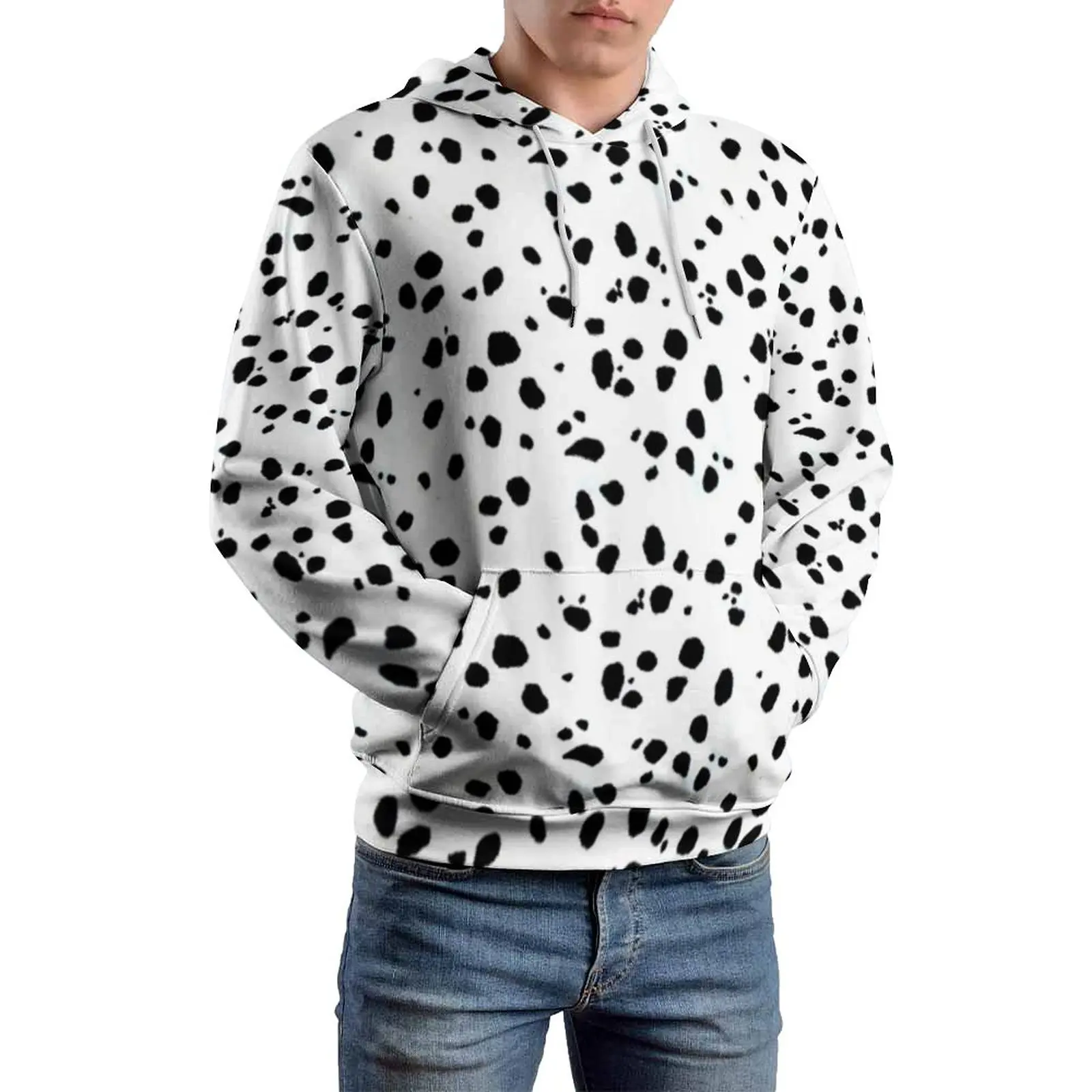 

Dalmatian Dog Print Casual Hoodies Man Cute Spots Dots Loose Hoodie Long-Sleeve Cool Pattern Hooded Sweatshirts Plus Size 5XL