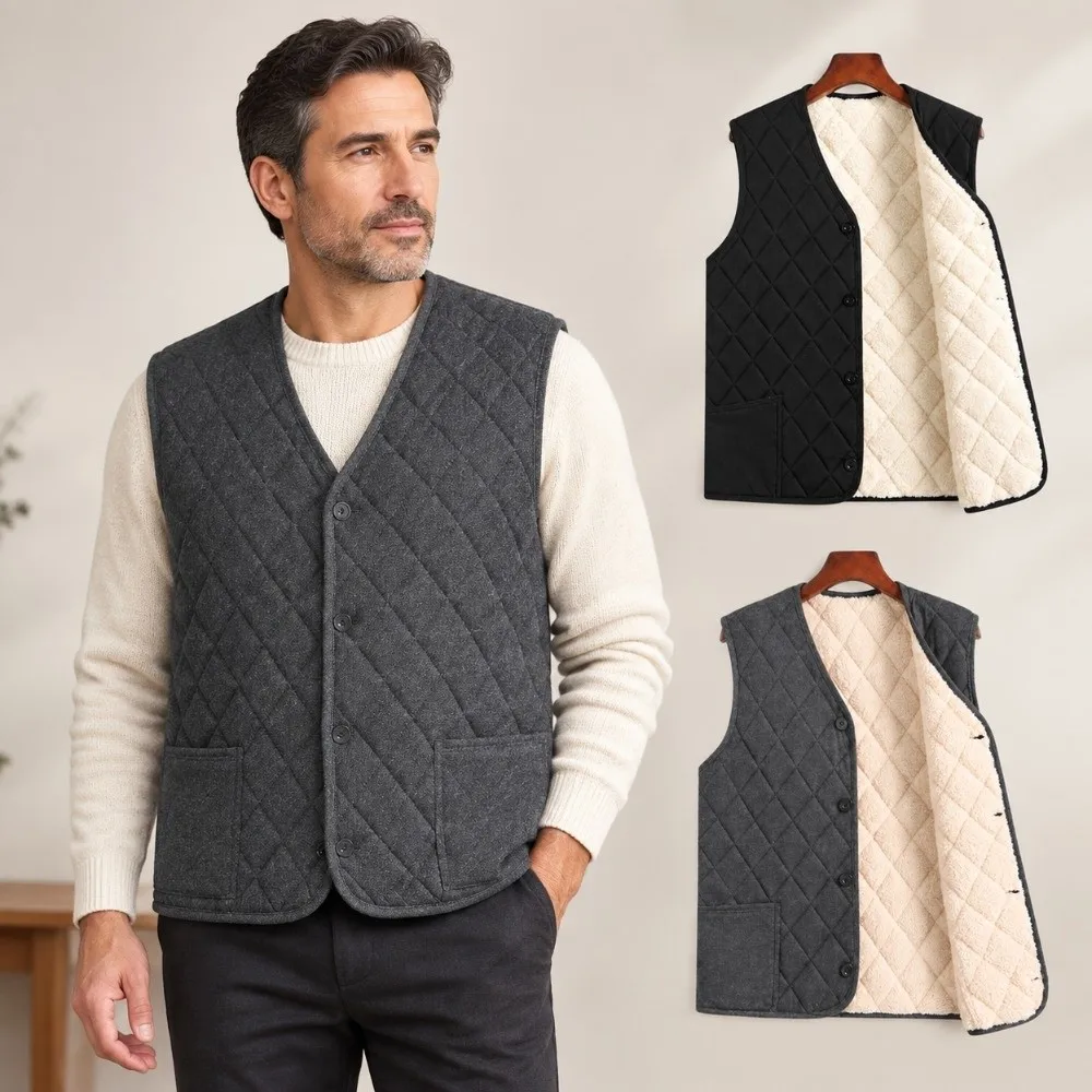 Warm Loose Fit Fleece Lined Vest Sleeveless Plus Size Men's Vest Thermal Vest For Dad