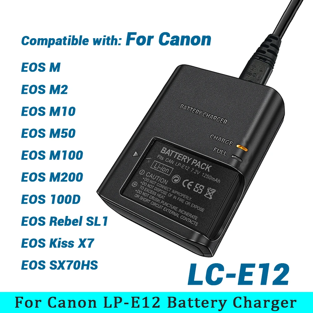 LC-E12E E12C E12E Battery Charger for Canon LP-E12 LPE12 EOS-M EOS M EOS M200 M50 M50II M10 M100 100D Rebel SL1 Kiss X7 Cameras