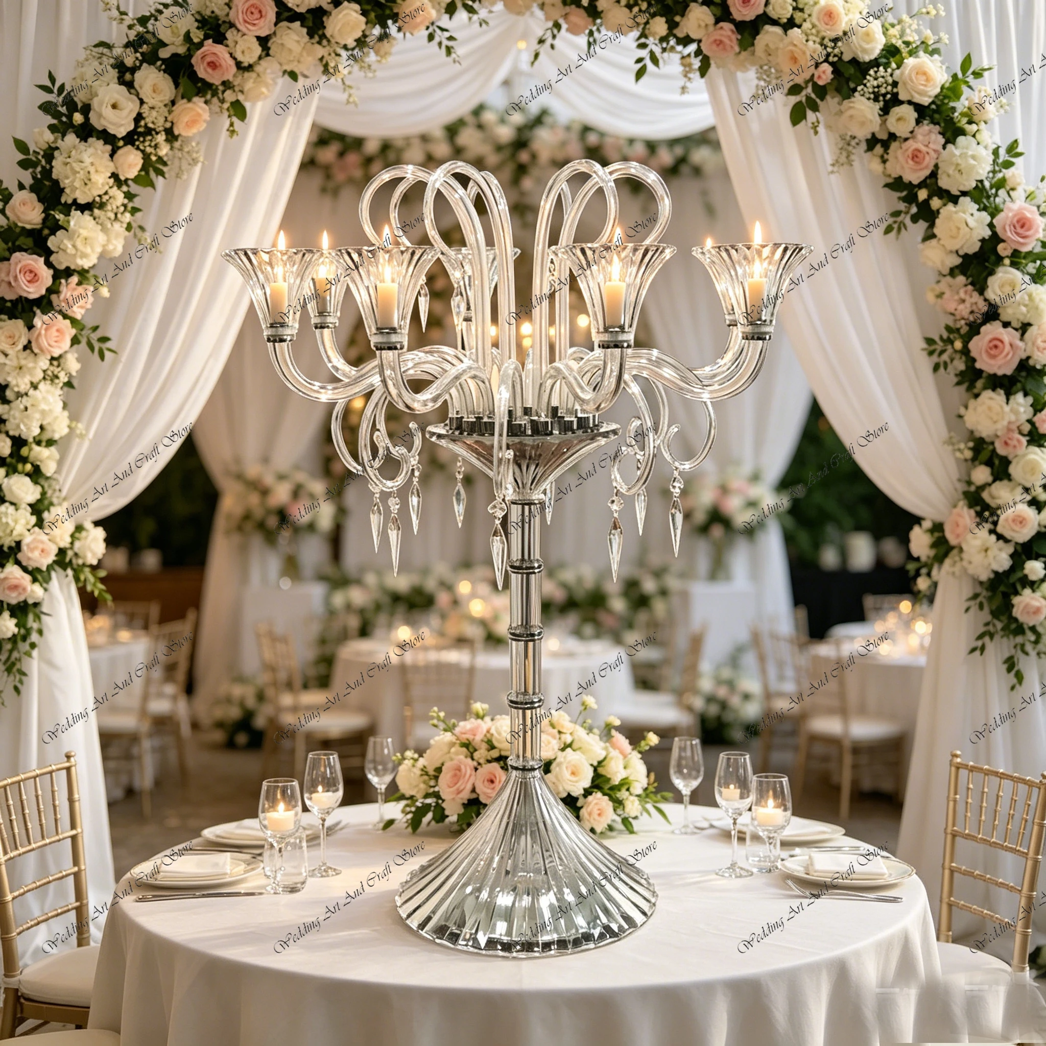 2pcs f30 110cm Wedding Centerpieces Black Table Decoration Tall Crystal 9 Arms Candelabra Candlestick for Wedding Stage Decor