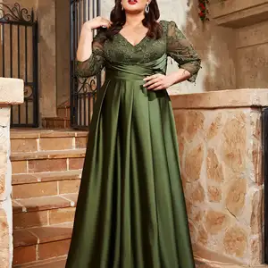 Váy ren mgiacy-v cổ 10 Bán hàng chính cộng với kích thước trang phục tiệc ren - №3