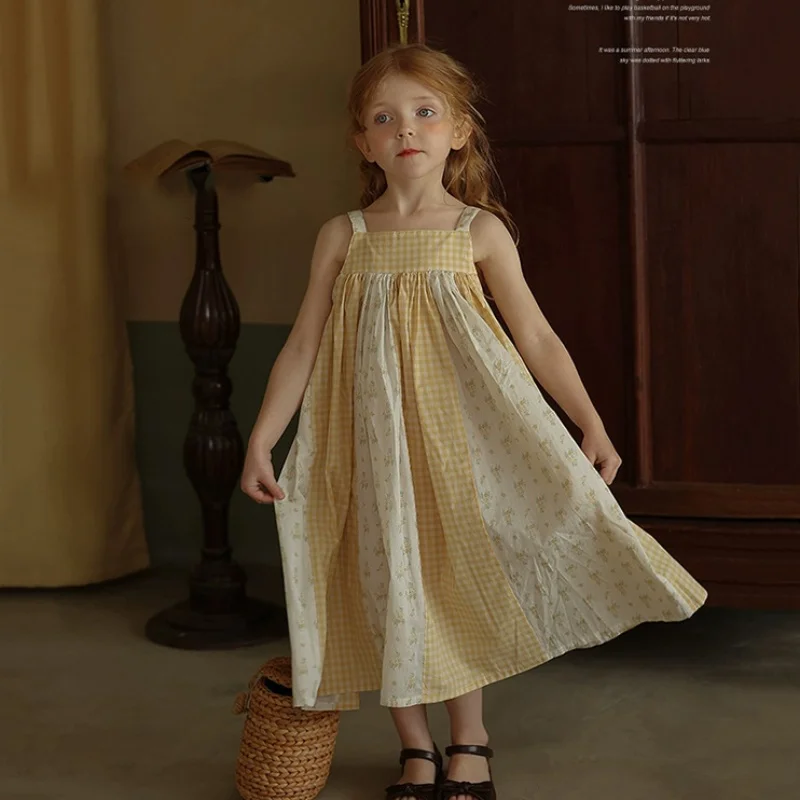 Vestido de algodón a cuadros para niña, ropa informal bonita, novedad de verano