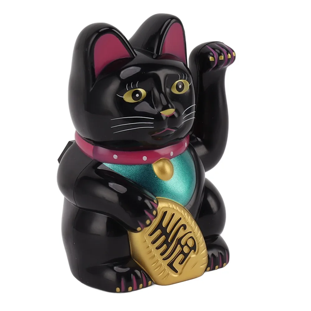 5 Inches Solar Waving Cat Plastic White Gold Black Light Operated Desktop Figurine Auto Swinging Paw Built-in Solar Panel