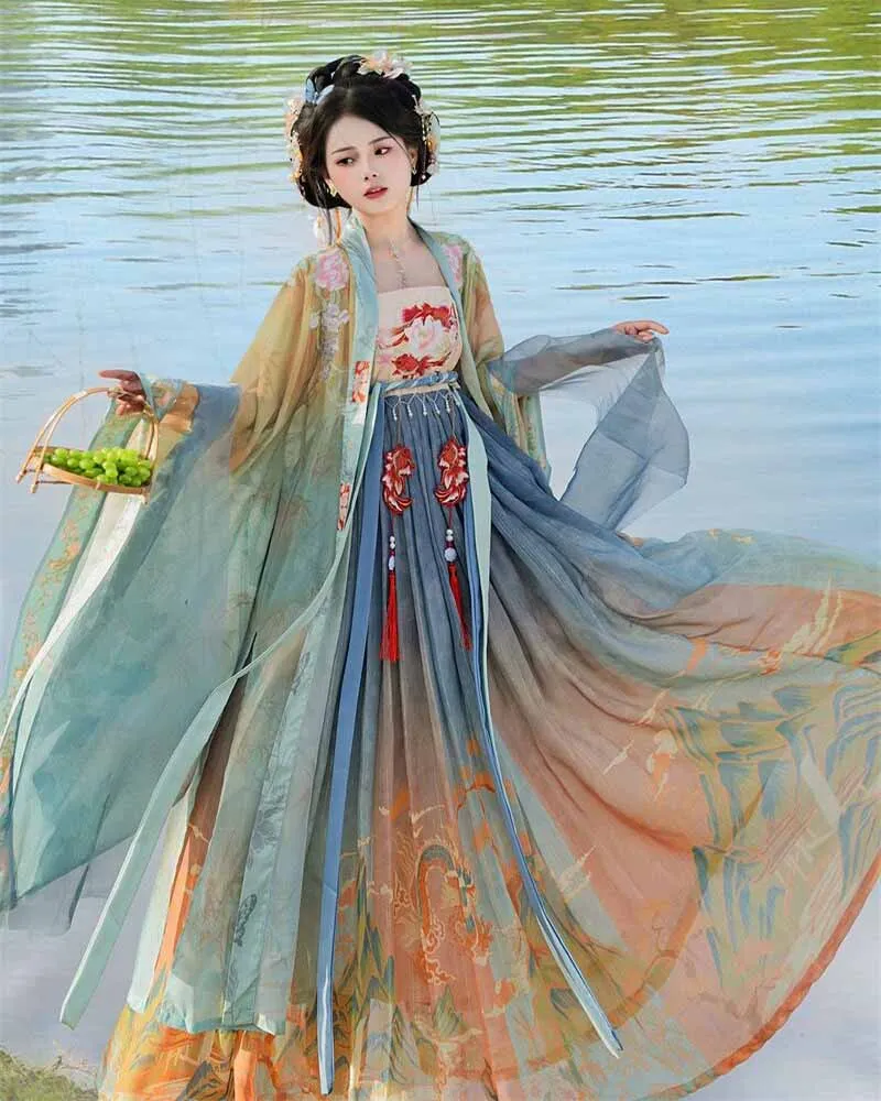 Chinese Hanfu Jurk Vrouwen Fee Cosplay Kostuum Feest Outfit Oude Traditionele Vintage Tang Dynastie Zomer Bedrukte Hanfu Pakken