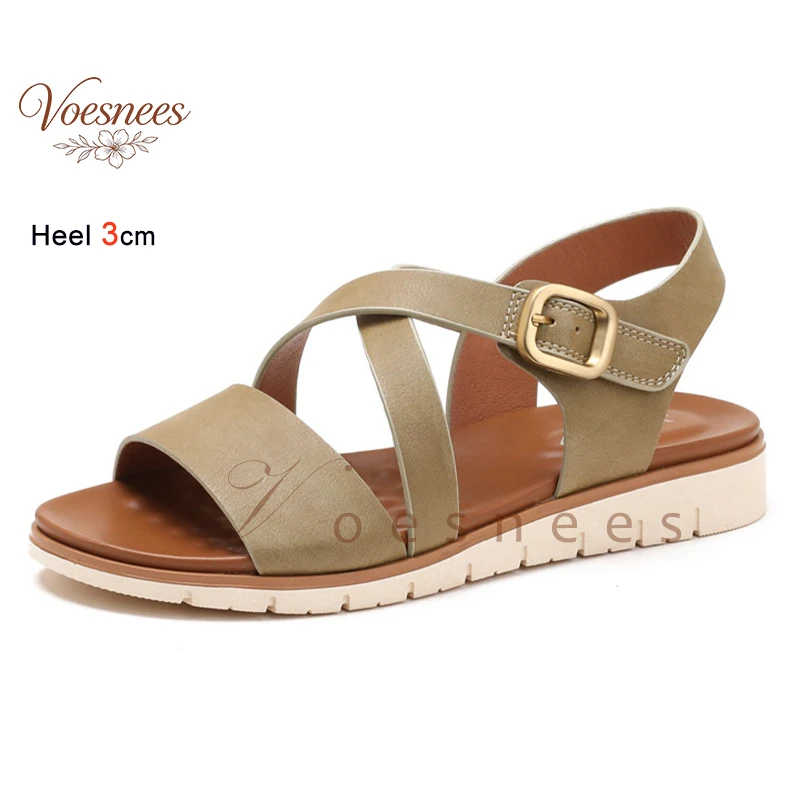 

2026 Summer Cross Band Slingback Wedge Women Sandals Comfort Massage Footbed Adjustable Buckle Open Toe Roman Pumps Beach Shoes