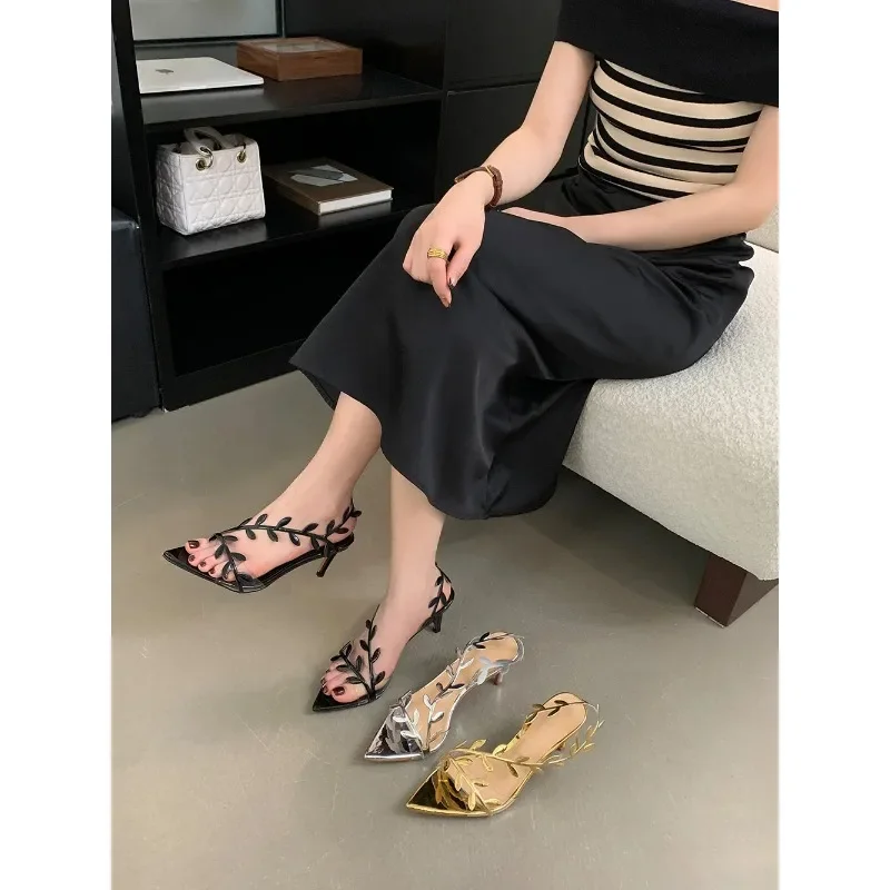 

Gladiator Women Sandals Pointed Toe Summer Dress Shoes PVC Jelly Pumps Thin High Heels Sandals Back Strap Stiletto Fashion 35-39