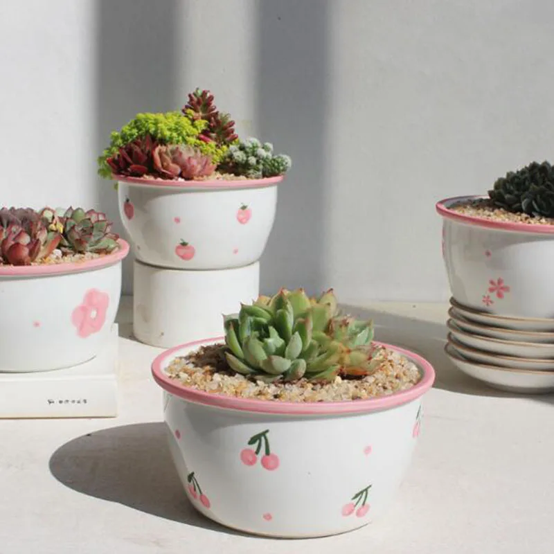 Pink Color Ceramic Floreal Succulent Plant Pot Girl Series Flowerpot Bonsai Vase Desktop Ornaments Home Garden Decor