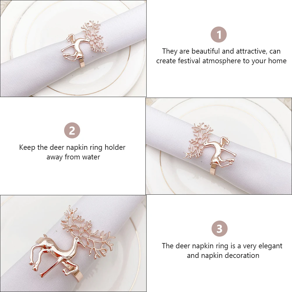 

6 Pcs Napkin Button Ring Buckle Napkins Rings Deer Towel Christmas Dining Table Decor Party