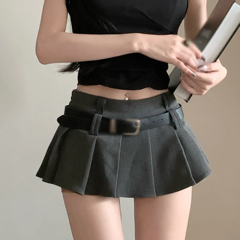 

Summer Women Pleated Skirts High Waist Short Skirt Sexy Girl A-line Skirt With Belt Half Length Party Dance Skirt Fashion