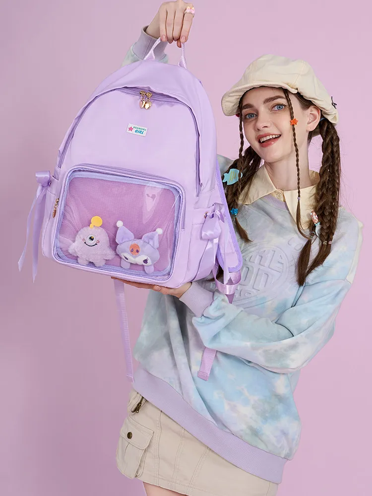 Dopamine Light Sweet Two-dimensional LTA Bag Backpack New Model Can Put Baby Waterproof Large Capacity Schoolbag with Tied Board