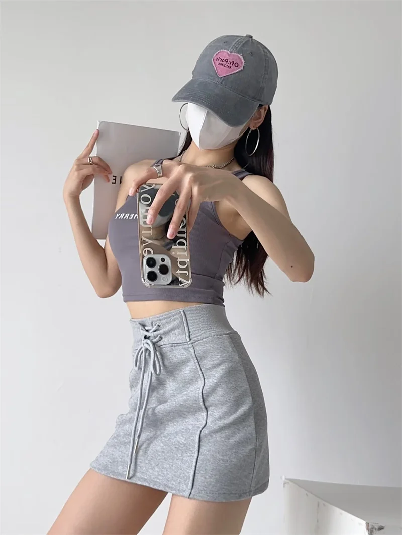 falda de Cintura Alta para Mujer, Estilo Deportivo, Anti-Luz, Falda Cruzada, Falda Corta en Línea A, Estilo Urbano