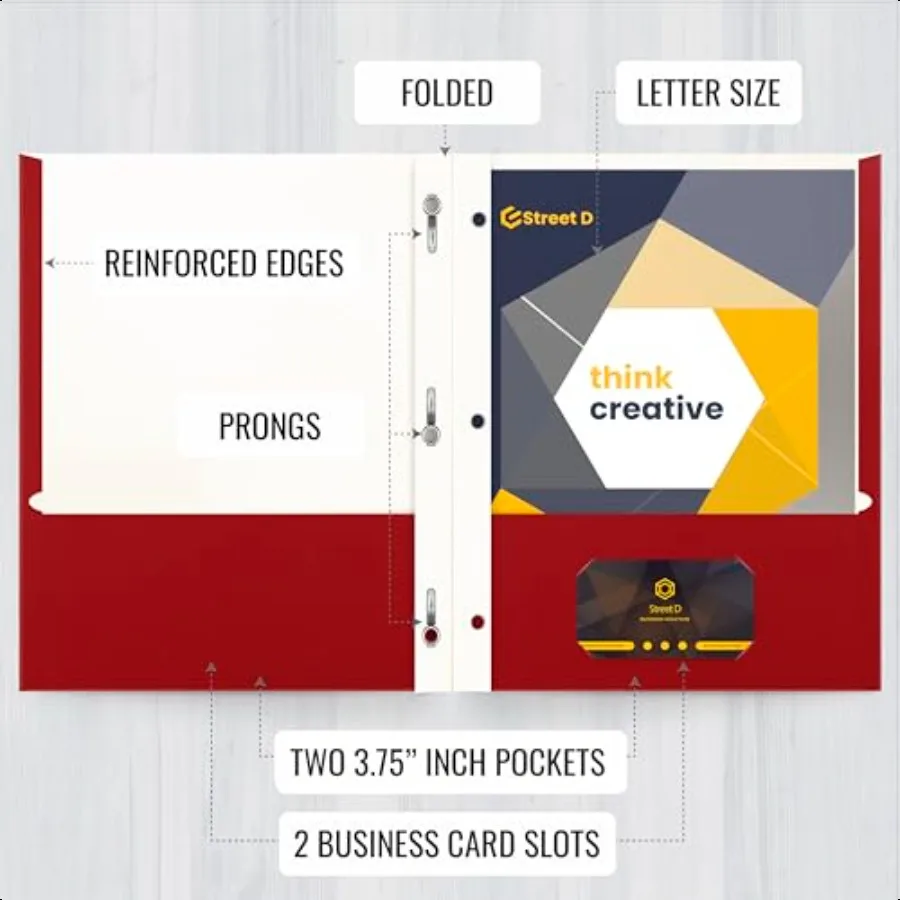 Red Paper 2 Pocket Folders with Prongs 50 Pack Matte Texture Letter Size Paper Folders 50 Pack with etal Prong Fastener Clips R
