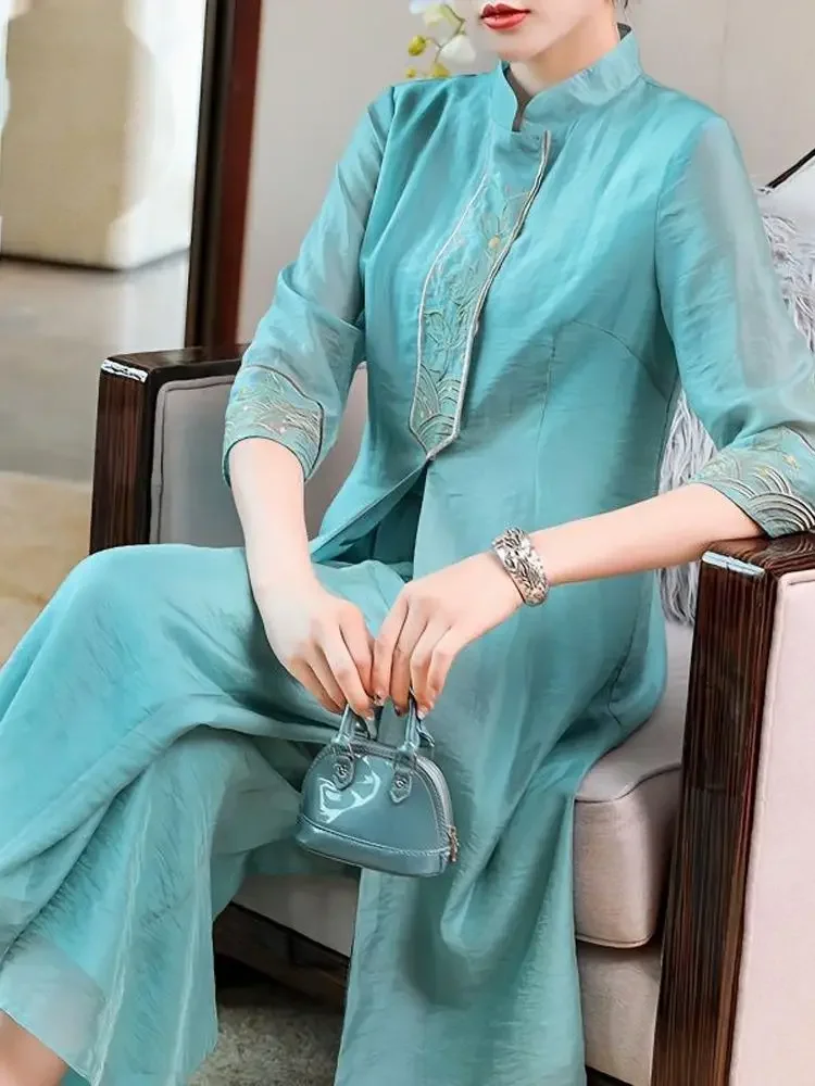 

Chinese Style Traditional Chinese Vintage Cheongsam Set Vintage Embroidery Hanfu Set National Style Women Daily Qipao Set
