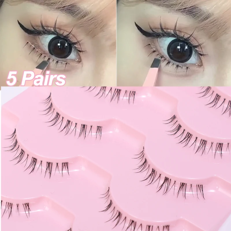 Manga Lower Eyelashes Design 5 Pairs Soft Fluffly Natural Handmade Lower Eyelashes Clear Band Bottom Lashes Makeup Cosmetic Tool