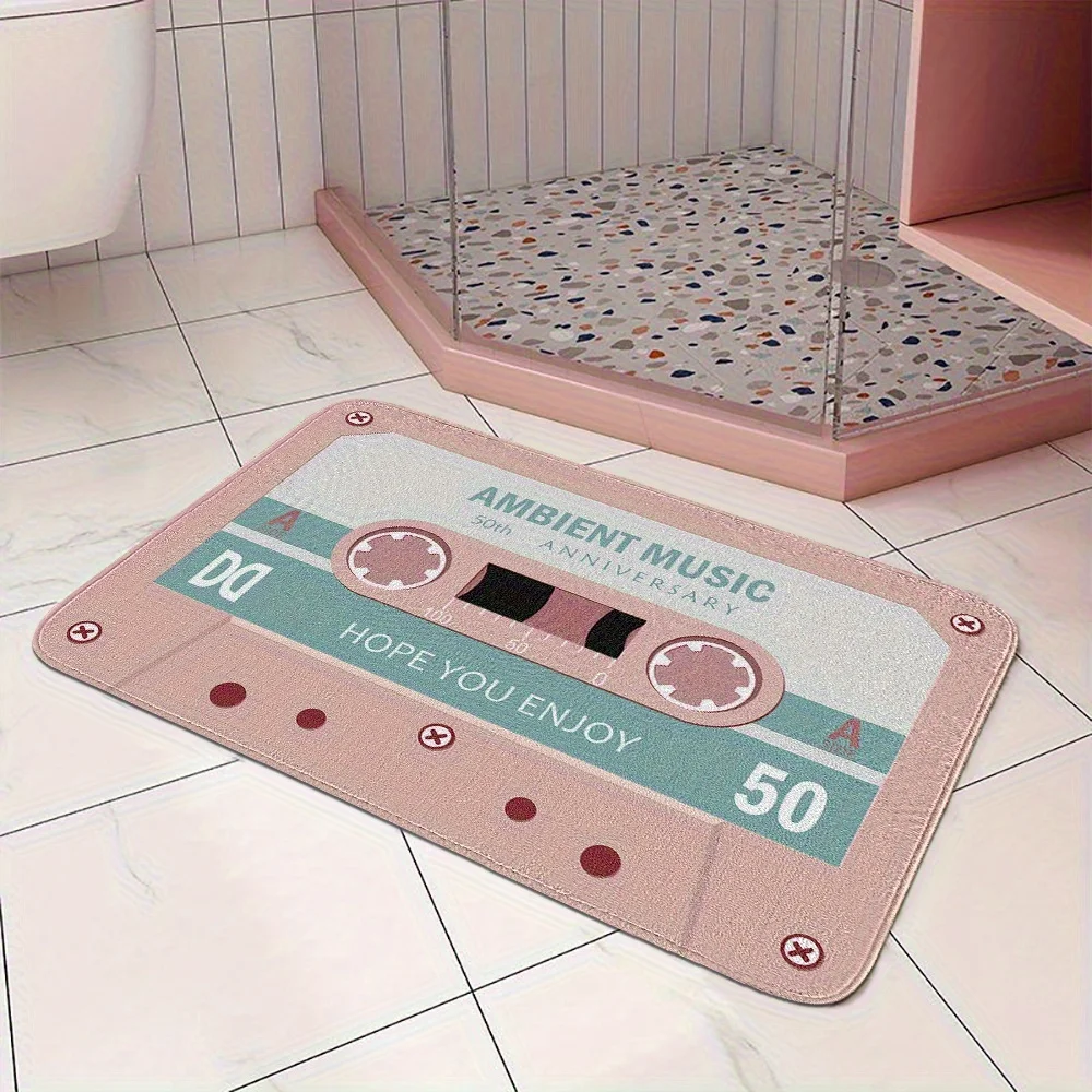 Retro Pink Cassette Tape Bath Mat Absorbent Polyester Machine Washable for Bathroom Home Decor