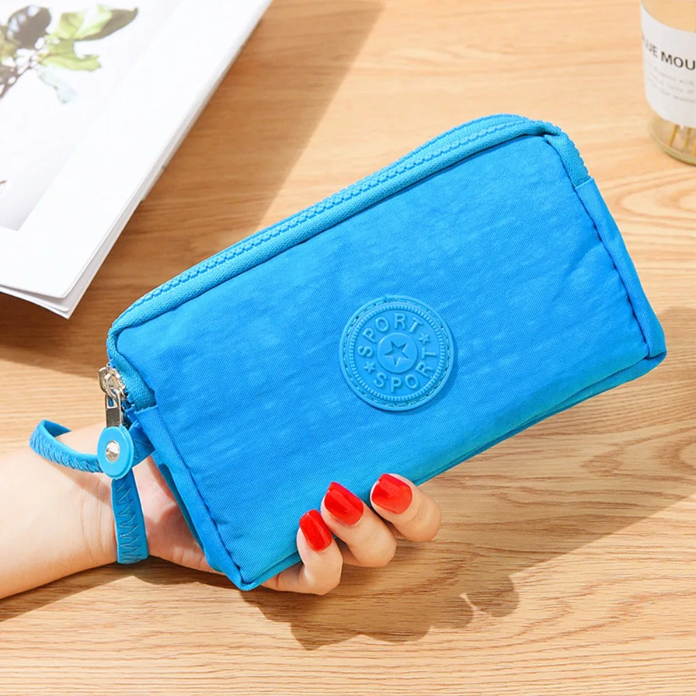 

Bags Fabric Phone Purse Cosmetic Bags Solid Color Korean Style Wallets Wrinkle Clutch Bag Women Wallets Three Zippers Bags