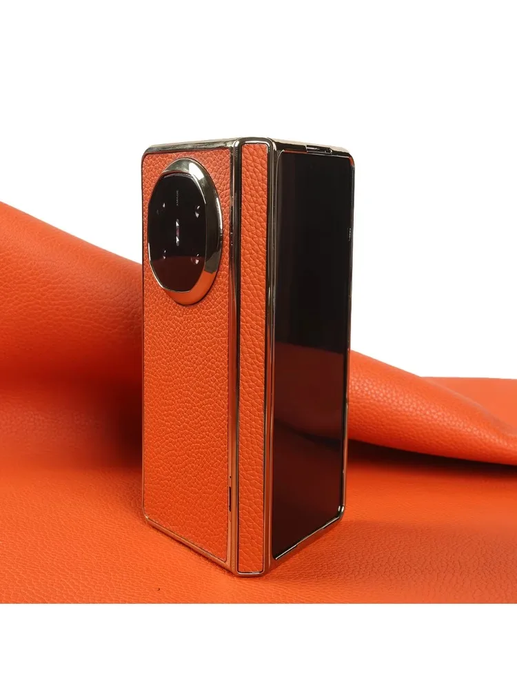 Etui z prawdziwej skóry liczi z powłoką złotą do Huawei Mate X6 X7 X5, tylna obudowa na telefon MateX6 MateX7 MateX5, konstrukcja z osią centralną. — zdjęcie produktu 7