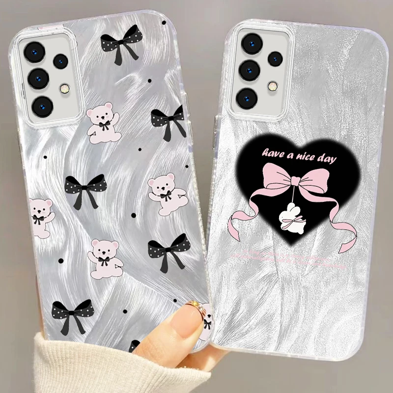 

Bow Bear Love Dark Pink For Samsung A73 A72 A71 A55 A54 A53 A52 A51 A35 A34 A32 A13 A12 A05 A04 5G Feather Yarn Soft Phone Case