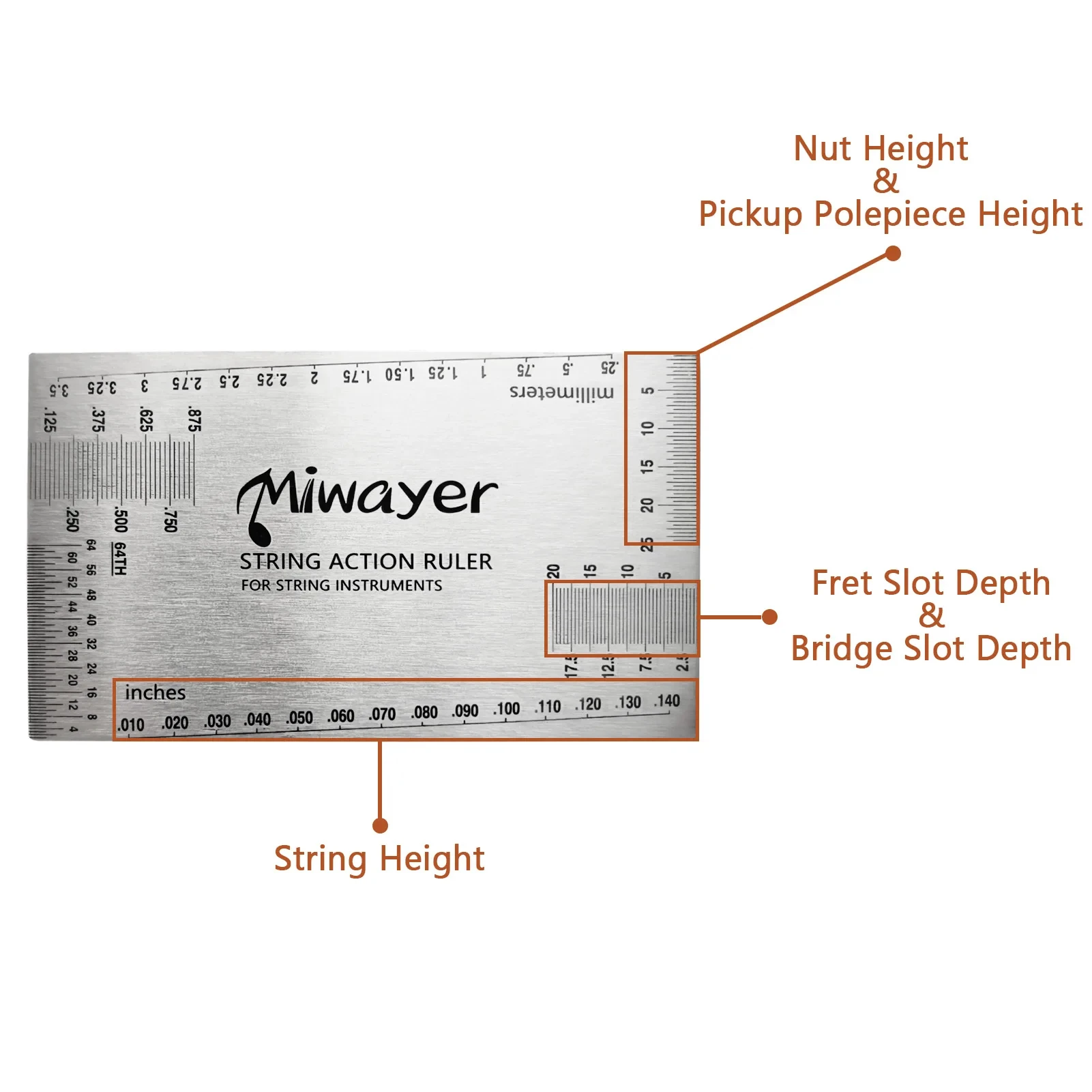 Miwayer String Action Ruler Gauge Guitar Repairing Tool for Luthier Fit for Guitar Ukulele Bass Banjo Mandolin