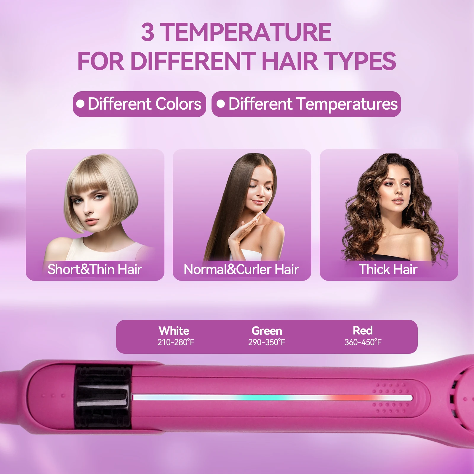 450 Degrees 480F 1.25 Inch Mch Pink Professional Salon Hair Straightener Ceramic Titanium Flat Irons view 2