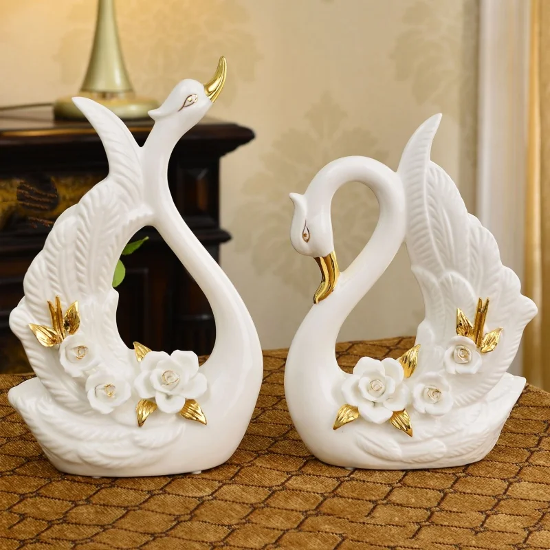 Modern Minimalist Ceramic Swan Ornaments, European Style Home Decor Figurines, Creative Handmade Swan Crafts Gift
