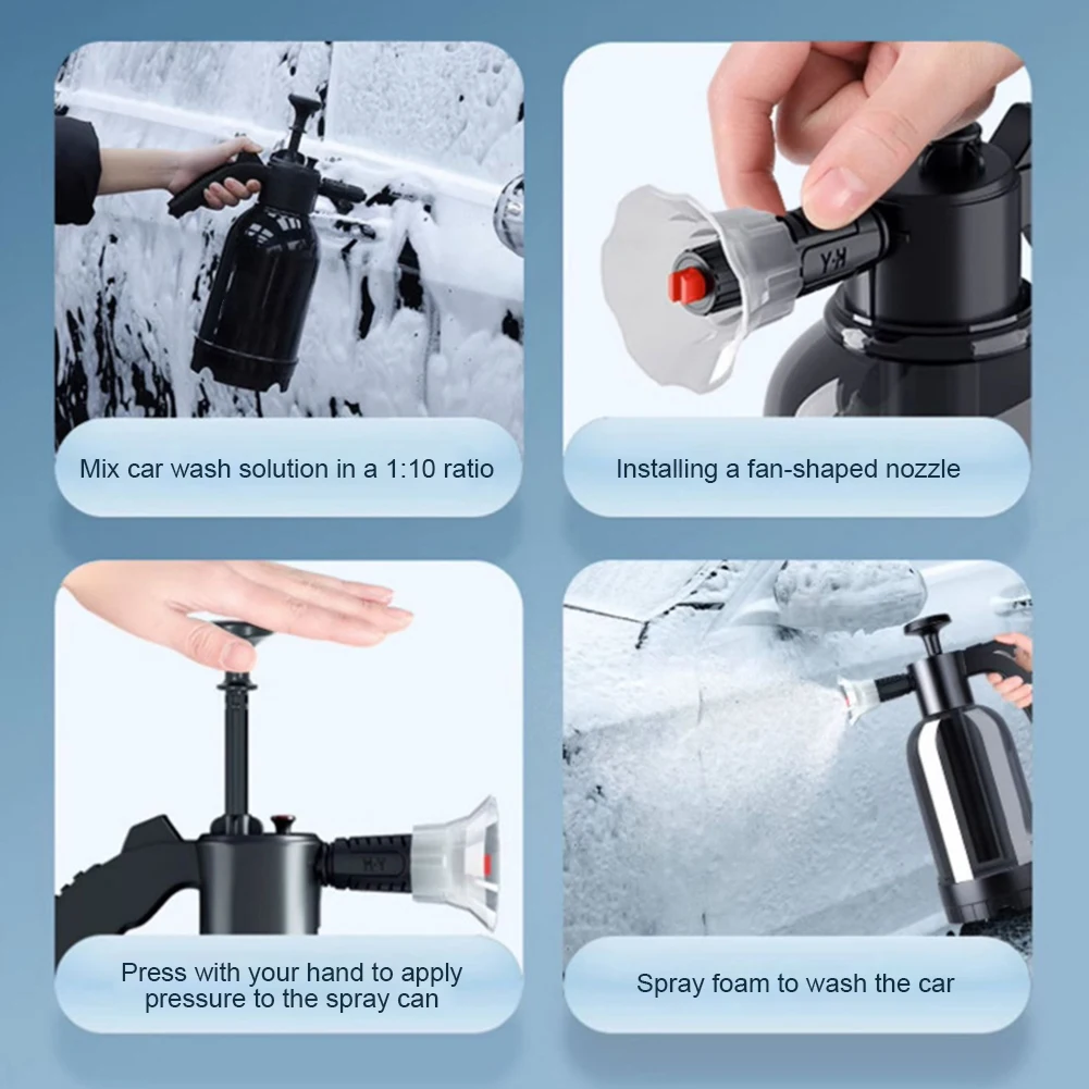 2L Hand Pump Foam Sprayer with 2 Types of Nozzle Car Wash Spray Bottle High Pressure Car Wash Spray Bottle Car Clean Accessories